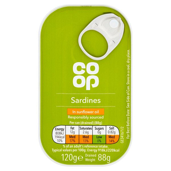 Co op sardines in sunflower oil 120g