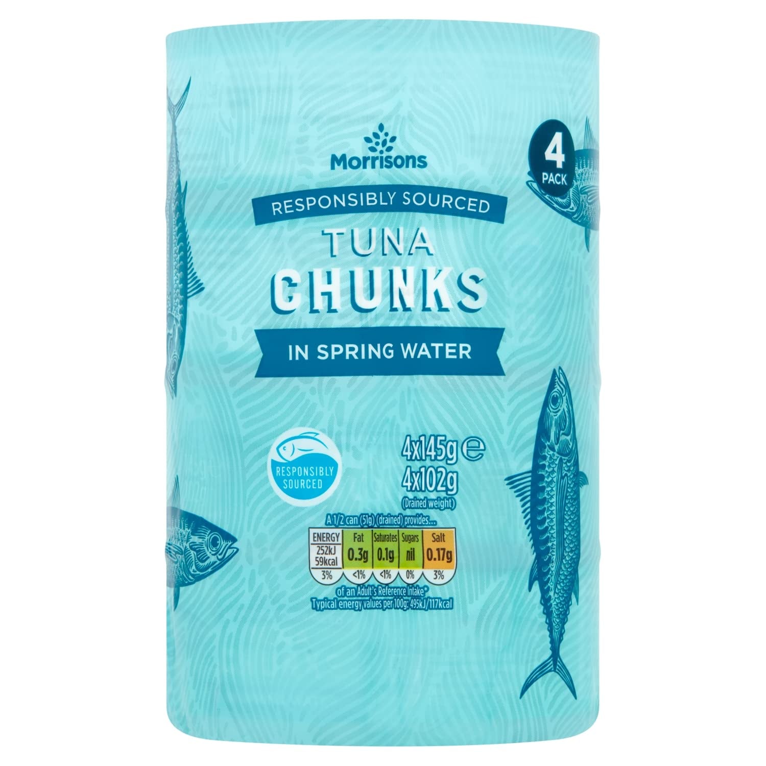 Morrisons Fad Free Tuna Chunks in Spring Water 4 x 145g