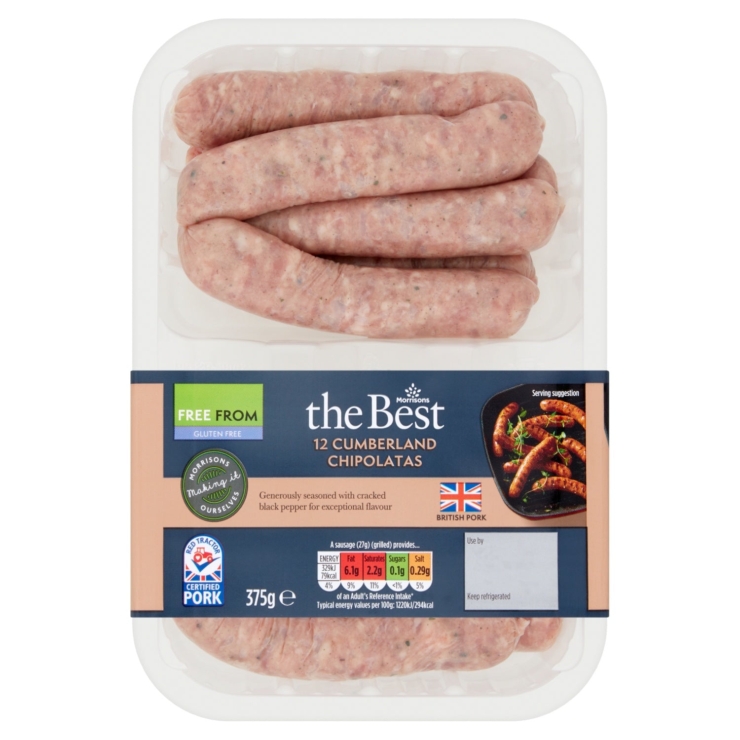 Morrisons The Best 12 Cumberland Chipolata Sausages 375g