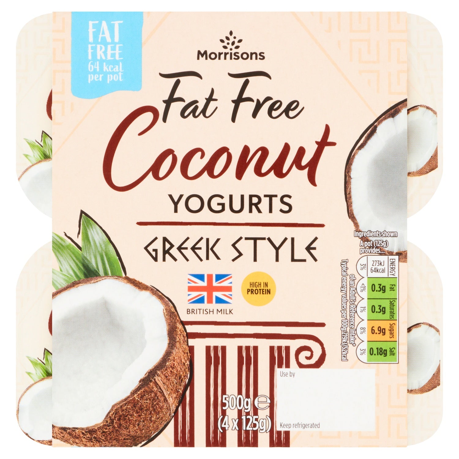 Morrisons 0% Fat Greek Style Yogurt Coconut & Vanilla 4 x 125g