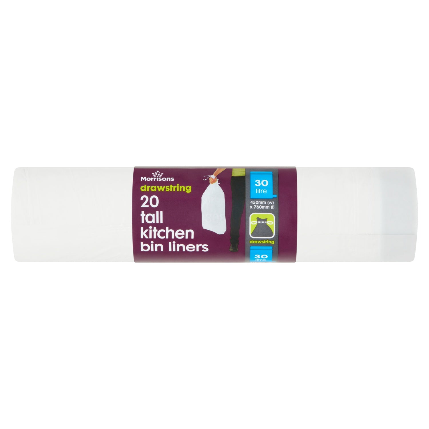 Morrisons 20 Drawstring Tall Kitchen Waste Liners 30L