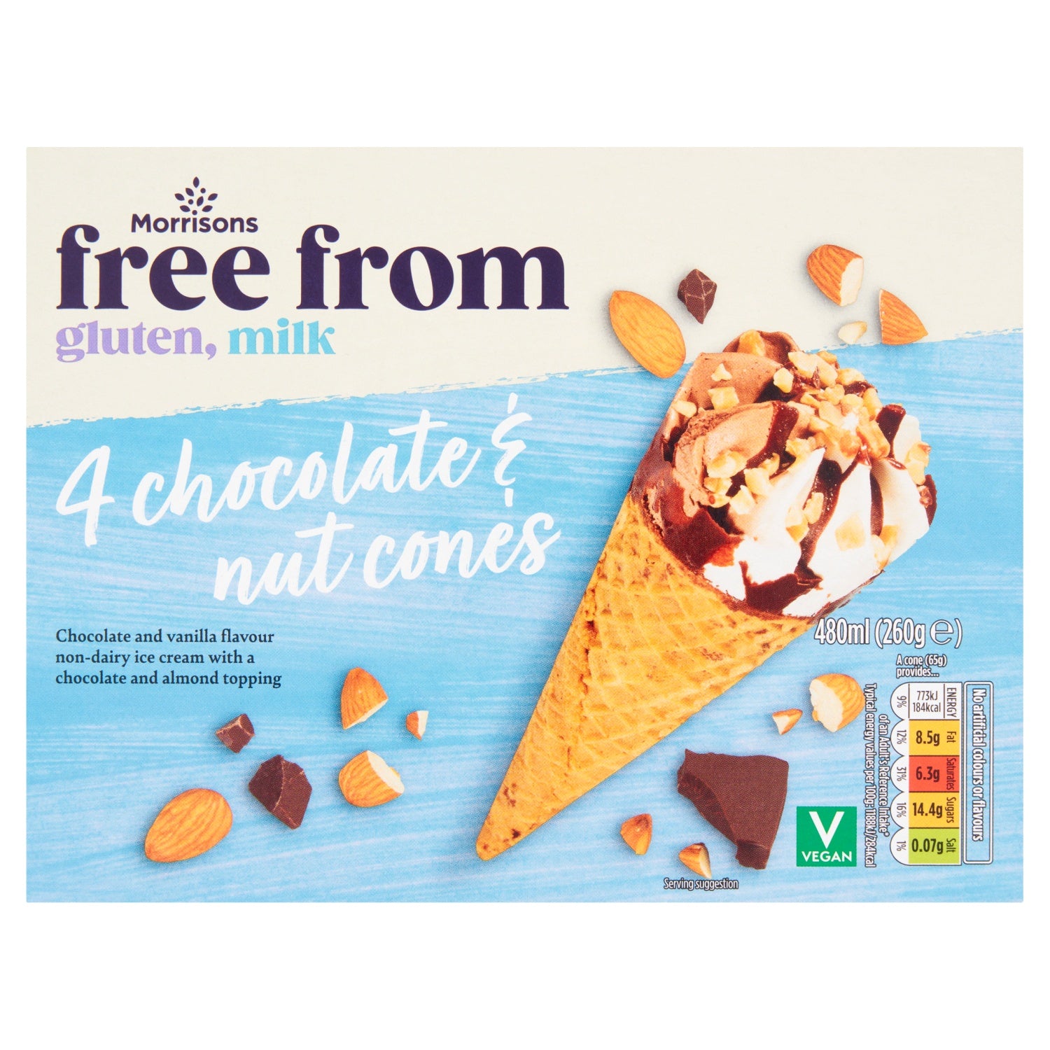 Morrisons Free From Chocolate Nut Ice Cream Cones 4 x 120ml