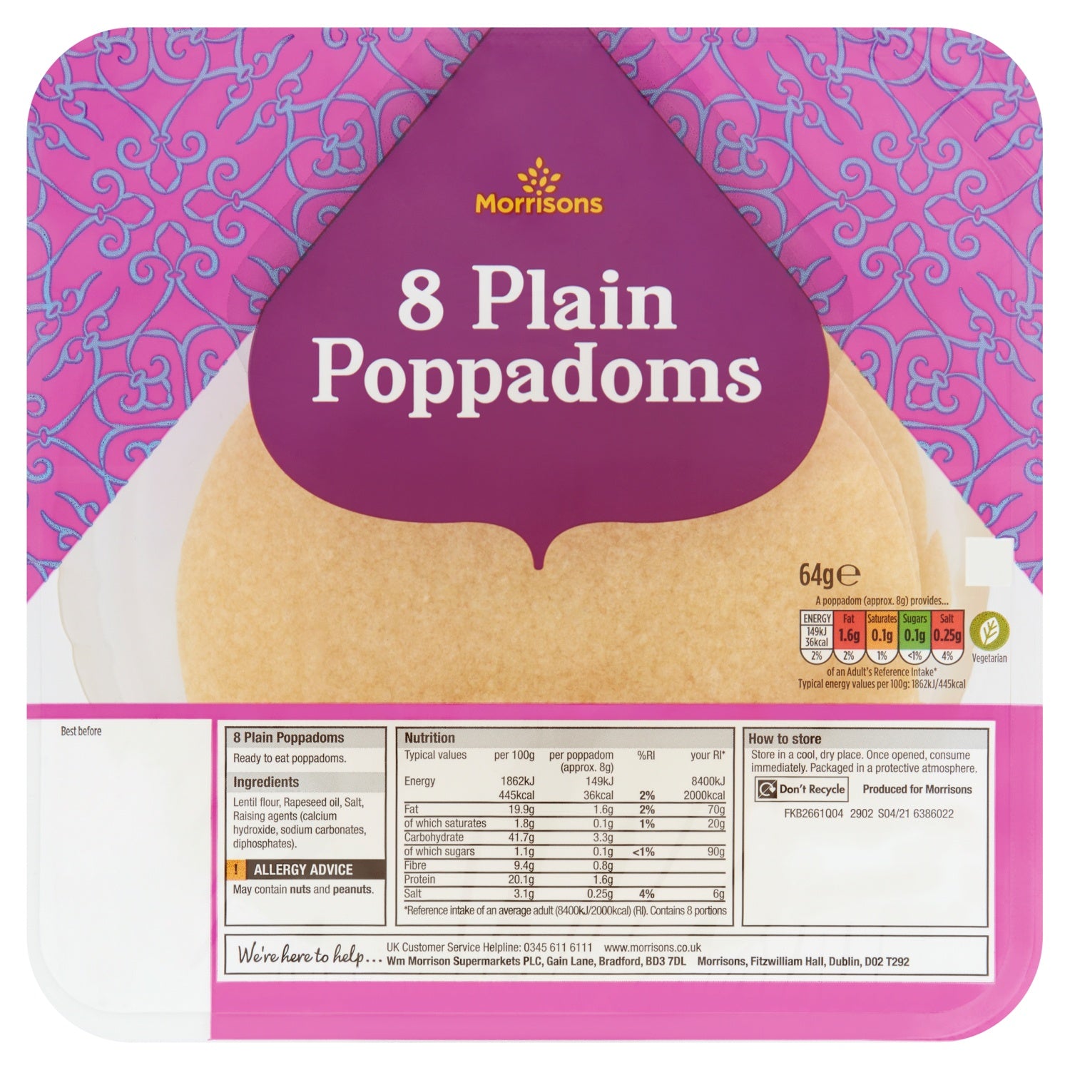 Morrisons Poppadoms Plain 8pk