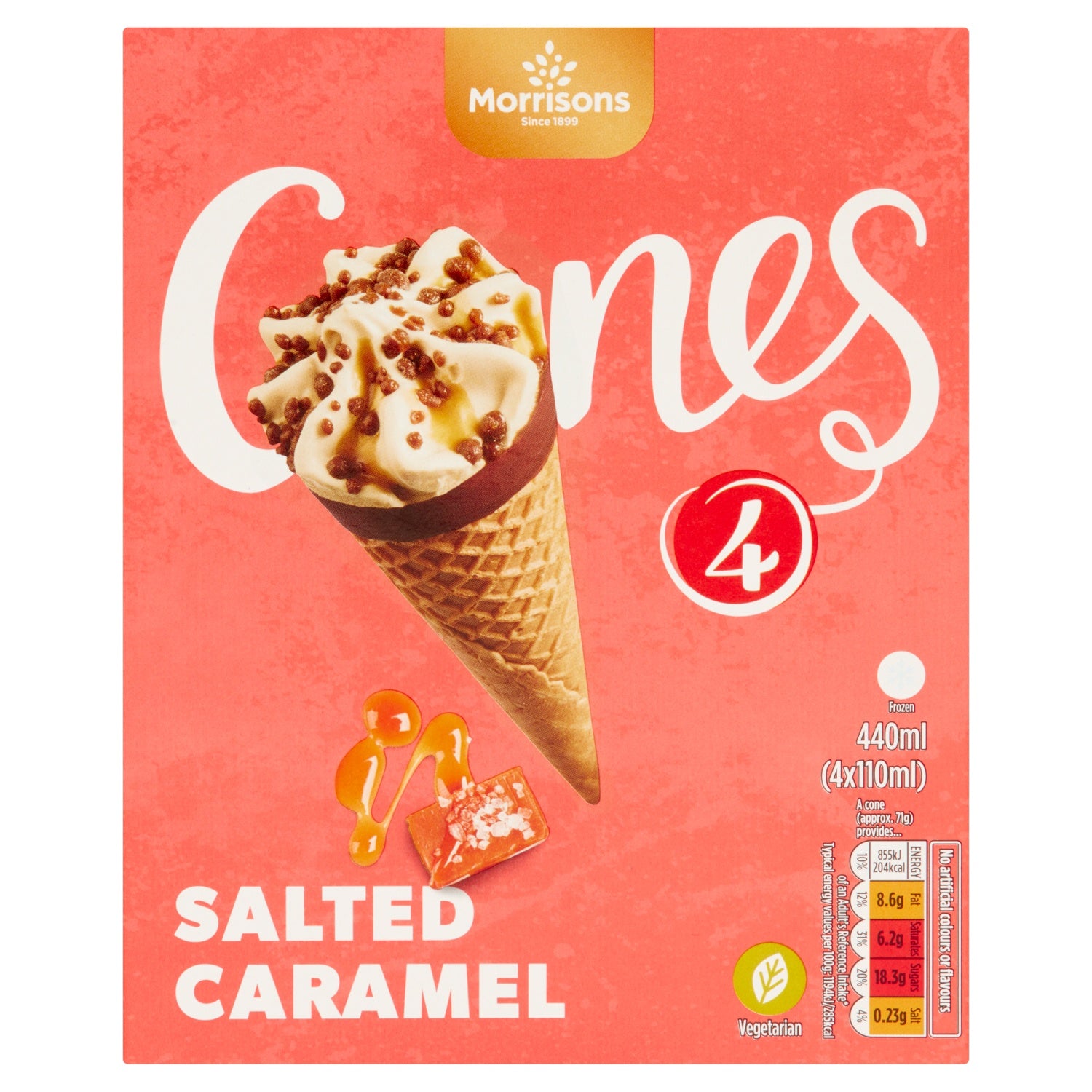 Morrisons 4 Salted Caramel Ice Cream Cones 440g