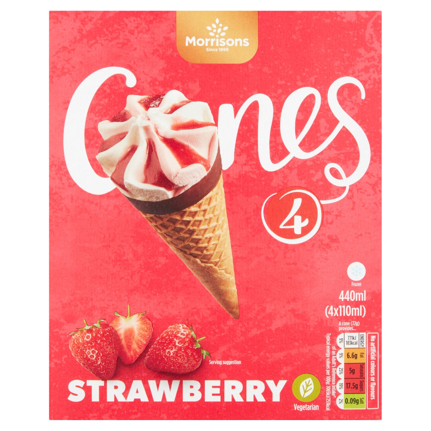 Morrisons 4 Strawberry Ice Cream Cones 440g