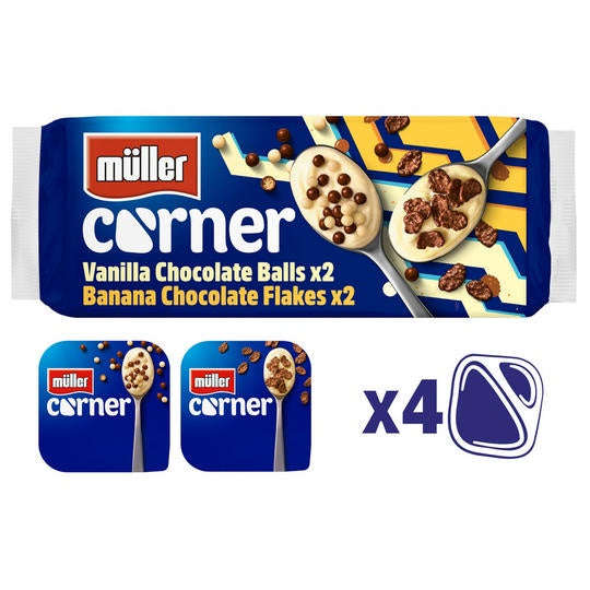 Muller Corner Vanilla Chocolate Balls & Banana Flakes Yogurt 4 x 124g